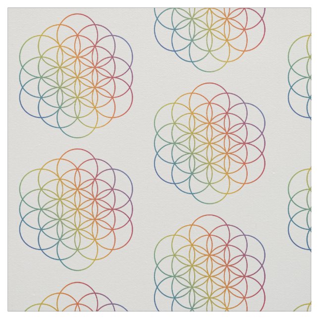 Flower of Life Rainbow Gradient Pattern on White Fabric (Swatch)