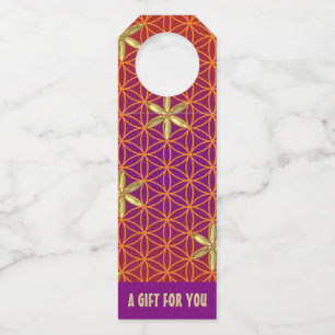 FLOWER OF LIFE - red gold pattern Bottle Tag