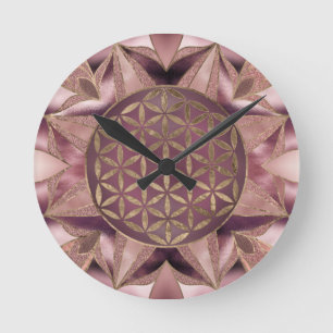 Flower of Life Rose Gold Round Clock