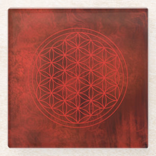 flower of life, sacred geometric,zen, chakra, glass coaster