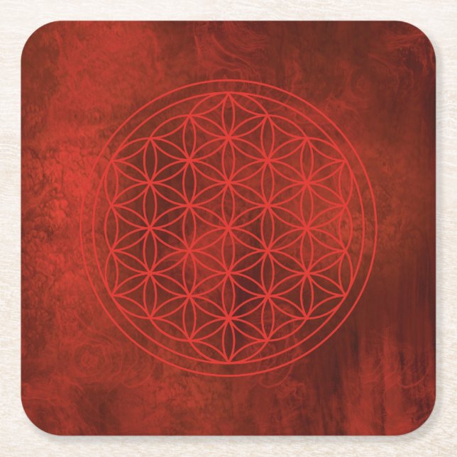 flower of life, sacred geometric,zen, chakra,   square paper coaster (Front)