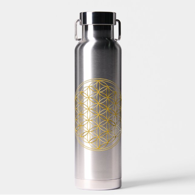 FLOWER OF LIFE - Sacred Geometrie Golden Style Water Bottle (Front)