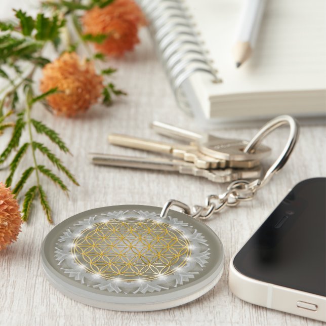 FLOWER OF LIFE - Sacred Geometrie Light 1 Key Ring (Front Right)