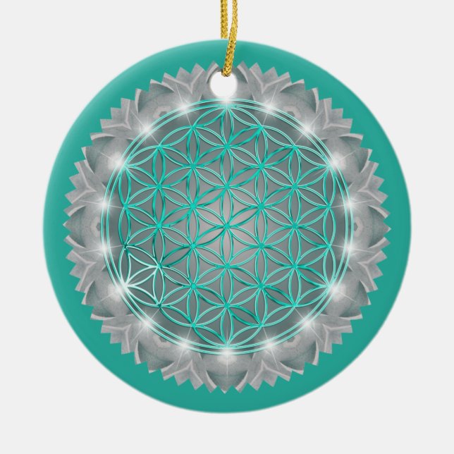 FLOWER OF LIFE - Sacred Geometrie Light 2 Ceramic Tree Decoration (Front)