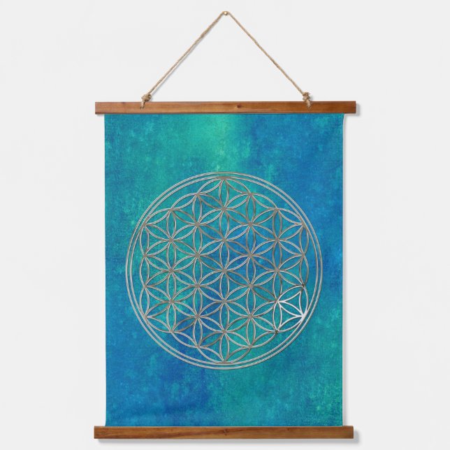 FLOWER OF LIFE - Sacred Geometrie Silver Style Hanging Tapestry (Front)
