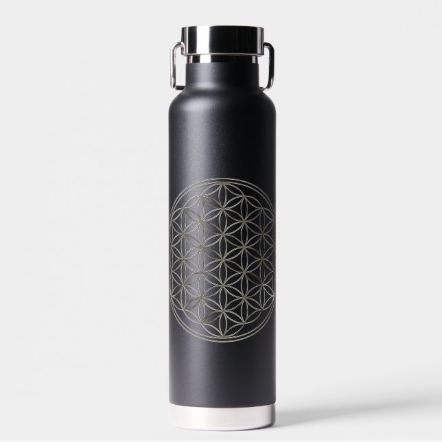 FLOWER OF LIFE - Sacred Geometrie Silver Style Water Bottle (Front)