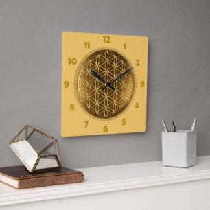 FLOWER OF LIFE - Sacred Geometry Medaillon 1 Square Wall Clock