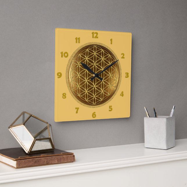 FLOWER OF LIFE - Sacred Geometry Medaillon 1 Square Wall Clock (Office)
