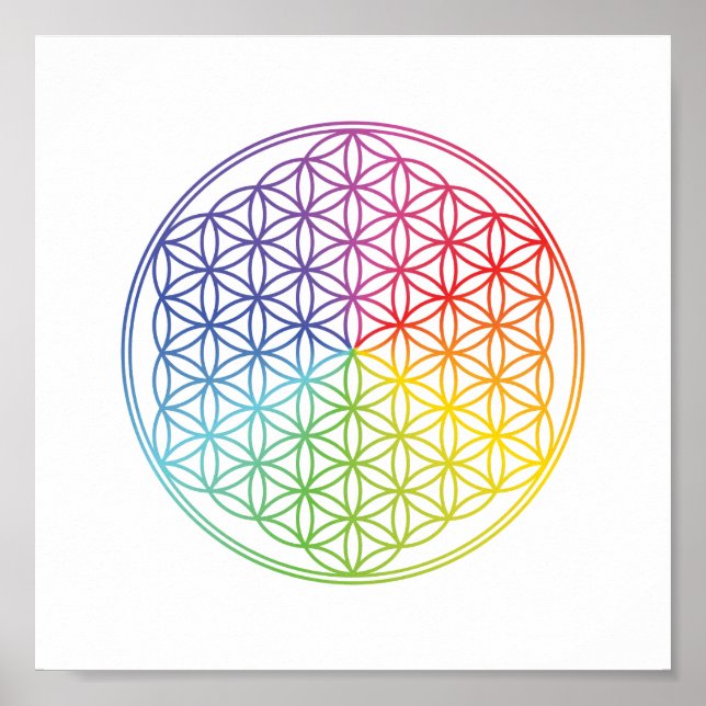 Flower of Life - Sacred Geometry Rainbow Pattern Poster (Front)