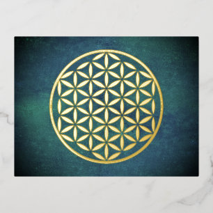 FLOWER OF LIFE - Sacred Geometry Symbol full 1 Foil Holiday Postcard