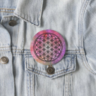 FLOWER OF LIFE - Sacred Geometry Symbol outline 1 7.5 Cm Round Badge