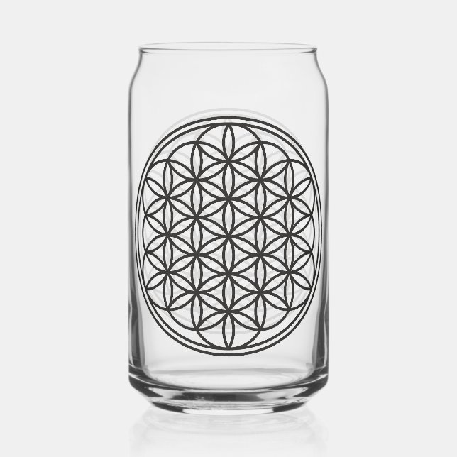 FLOWER OF LIFE - Sacred Geometry Symbol outline 1 Can Glass (Front)
