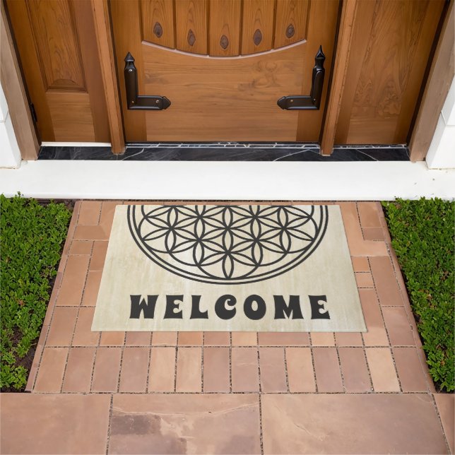 FLOWER OF LIFE - Sacred Geometry Symbol outline 1 Doormat (Outdoor)