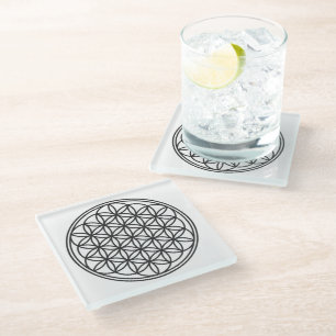 FLOWER OF LIFE - Sacred Geometry Symbol outline 1 Glass Coaster