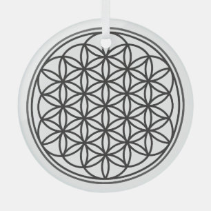 FLOWER OF LIFE - Sacred Geometry Symbol outline 1 Glass Tree Decoration