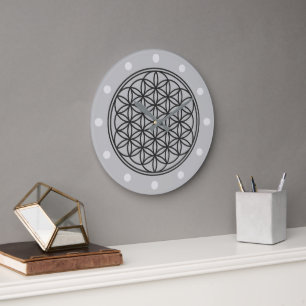 FLOWER OF LIFE - Sacred Geometry Symbol outline 1 Large Clock