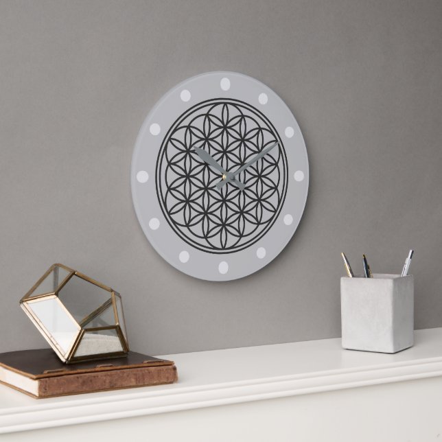 FLOWER OF LIFE - Sacred Geometry Symbol outline 1 Large Clock (Office)