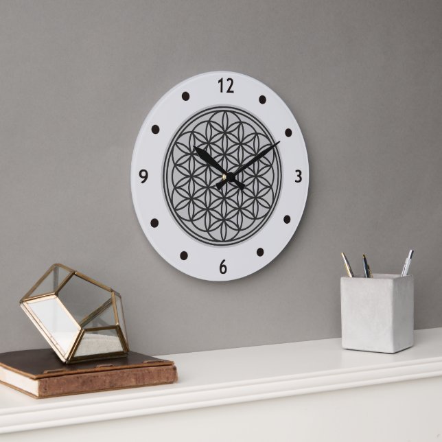 FLOWER OF LIFE - Sacred Geometry Symbol outline 1 Large Clock (Office)