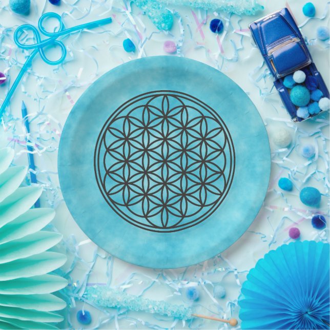 FLOWER OF LIFE - Sacred Geometry Symbol outline 1 Paper Plate (Party)