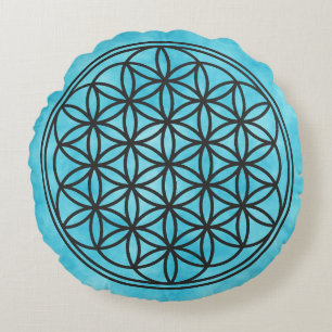 FLOWER OF LIFE - Sacred Geometry Symbol outline 1 Round Cushion