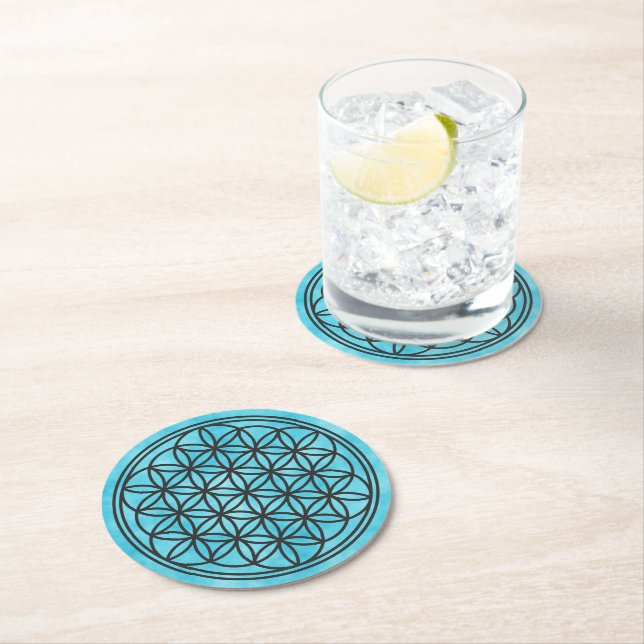 FLOWER OF LIFE - Sacred Geometry Symbol outline 1 Round Paper Coaster (Insitu)