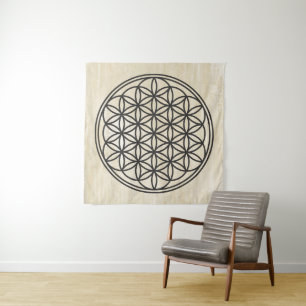 FLOWER OF LIFE - Sacred Geometry Symbol outline 1 Tapestry