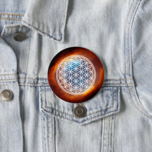FLOWER OF LIFE - Sacred Geometry Symbol outline 2 7.5 Cm Round Badge