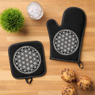 FLOWER OF LIFE - Sacred Geometry Symbol outline 2 Oven Mitt & Pot Holder Set