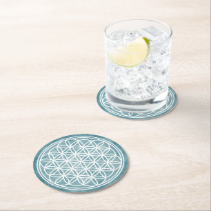 FLOWER OF LIFE - Sacred Geometry Symbol outline 2 Round Paper Coaster