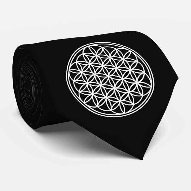 FLOWER OF LIFE - Sacred Geometry Symbol outline 2 Tie (Rolled)