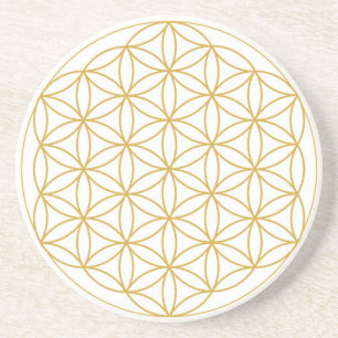 Flower Of Life Sandstone Coasters Gold White