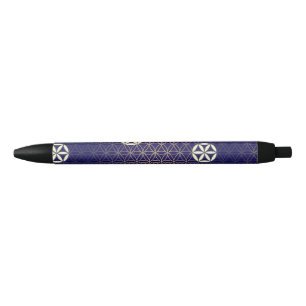 Flower Of Life - seamless pattern - blue beige Black Ink Pen