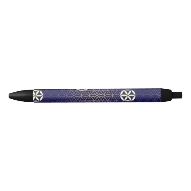 Flower Of Life - seamless pattern - blue beige Black Ink Pen (Front)