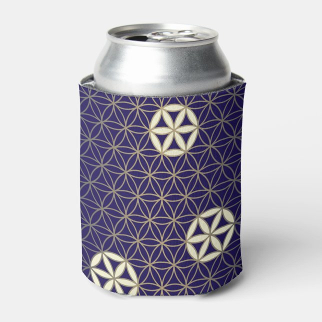 Flower Of Life - seamless pattern - blue beige Can Cooler (Can Front)