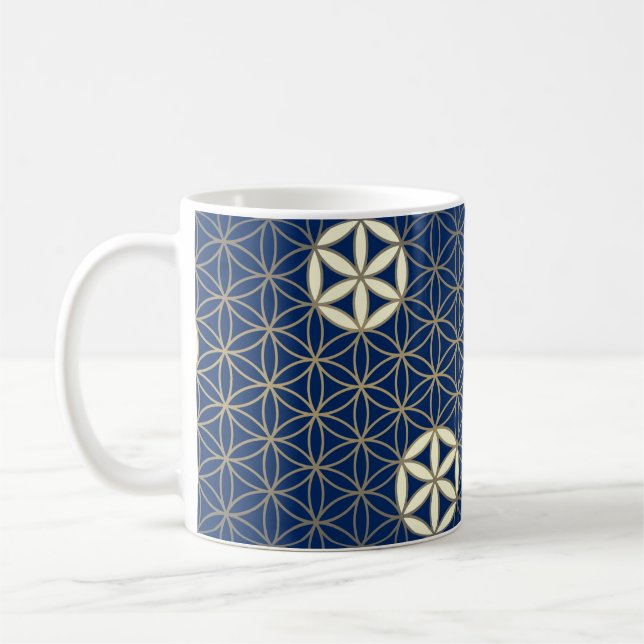 Flower Of Life - seamless pattern - blue beige Coffee Mug (Left)
