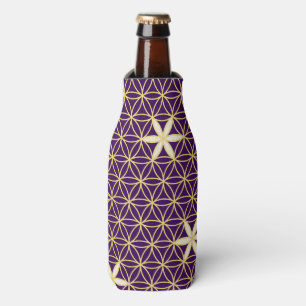 Flower Of Life - seamless pattern - golden Bottle Cooler