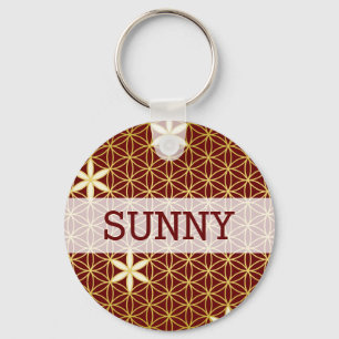 Flower Of Life - seamless pattern - golden Key Ring