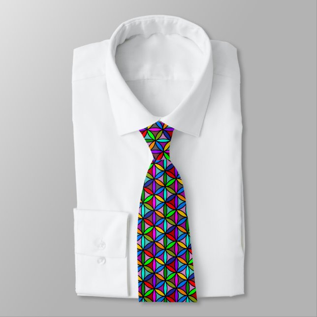 Flower of Life - seamless pattern - multi coloured Tie (Tied)