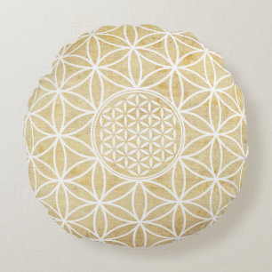 Flower of Life - seamless plain white + your backg Round Cushion