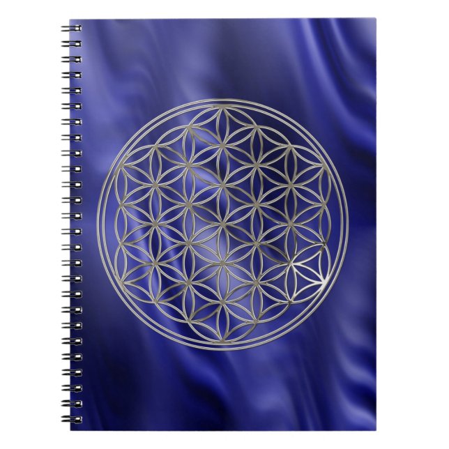 FLOWER OF LIFE - silver + blue waves Notebook (Front)