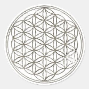 FLOWER OF LIFE - silver Classic Round Sticker