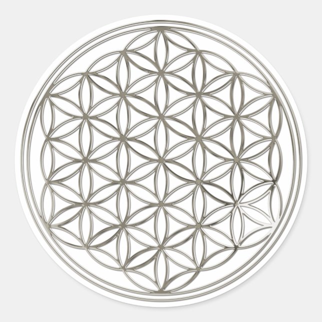 FLOWER OF LIFE - silver Classic Round Sticker (Front)