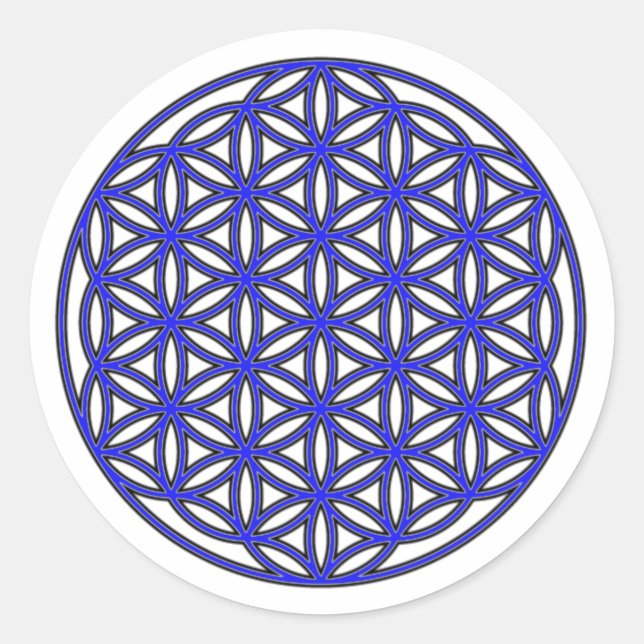 Flower of Life Single Blue Classic Round Sticker (Front)