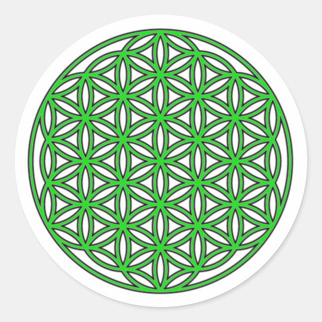 Flower of Life Single Green Classic Round Sticker (Front)