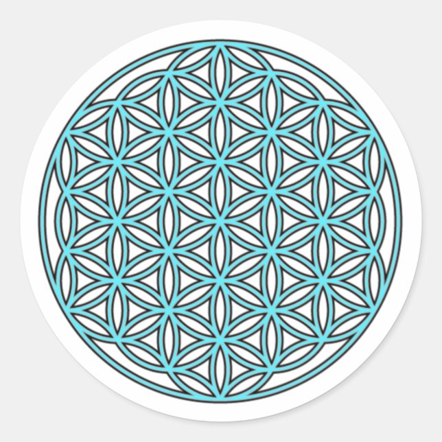 Flower of Life Single Turquoise Classic Round Sticker (Front)