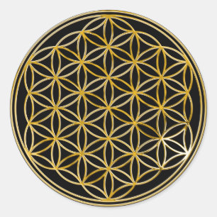 Flower of life small black BG Classic Round Sticker