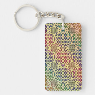 Flower of Life - stamp grunge pattern 1 Key Ring
