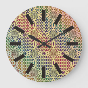 Flower of Life - stamp grunge pattern 1 Large Clock