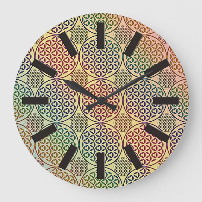 Flower of Life - stamp grunge pattern 1 Large Clock (Front)
