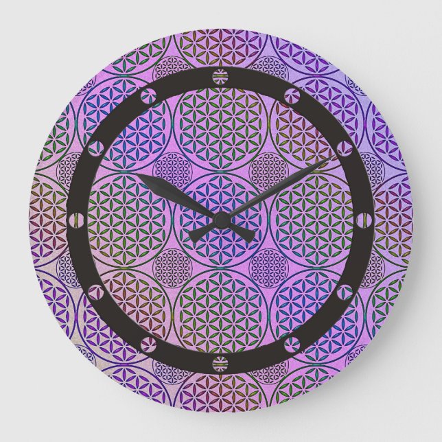 Flower of Life - stamp grunge pattern 3 Large Clock (Front)